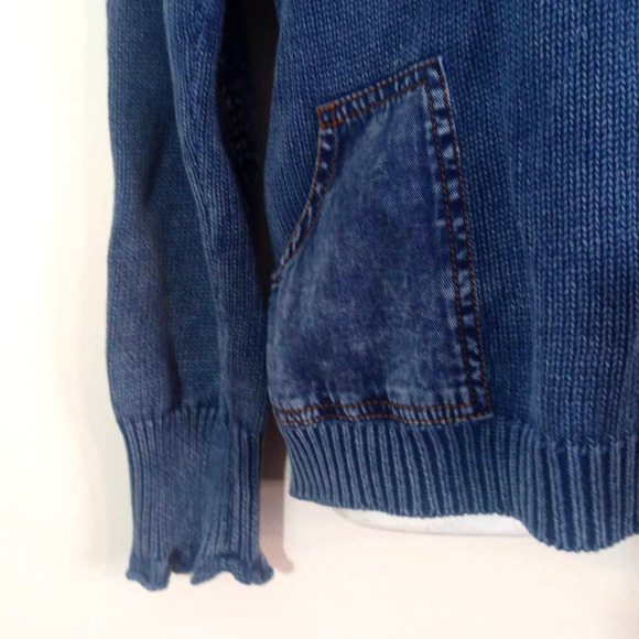 Cocoon Bay Women Sz XL Vintage Blue Sweater Denim Pockets Zip Collar Boho Retro - Picture 4 of 6